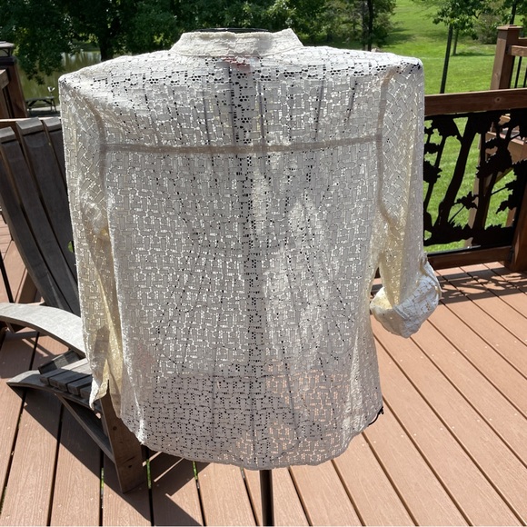 Hearts Of Palm Women's Ivory Golden Lace Blouse Sheer Size 14 - Picture 7 of 8